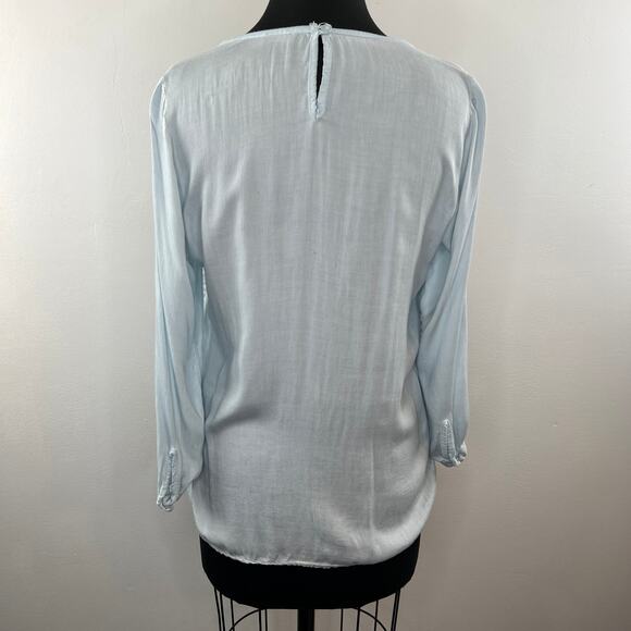STELLA ROSA Italy Light Blue Cotton Blend Embroidered Long Sleeve Blouse Top M - Picture 5 of 7